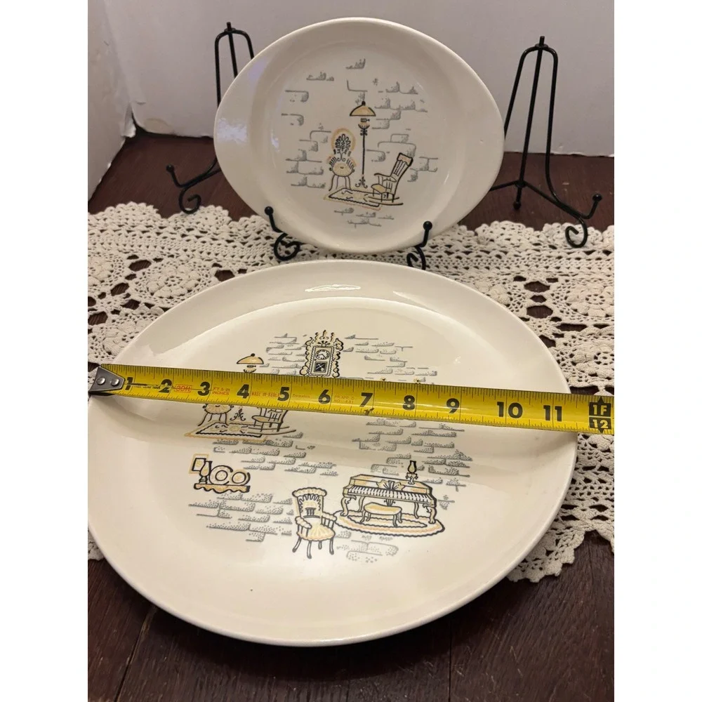 Vintage MCM Hand Decorated‎ Made in America Serving Set 5pc Platters Pie Dish